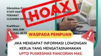 Informasi hoax lowongan pekerjaan di Puskesmas Pancoranmas. (dok.Puskesmas Pancoranmas Depok.)