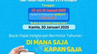 Flyer digital informasi pelayanan Samsat Depok selama libur dan cuti bersama Isra Miraj serta Tahun Baru Imlek 2025. (dok.Samsat Depok).