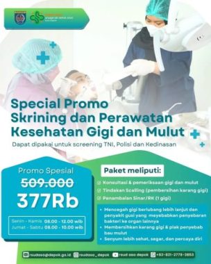 Flyer Special Promo Skrining dan Perawatan Kesehatan Gigi dan Mulut RSUD ASA Kota Depok. (dok: RSUD ASA Kota Depok)